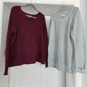LOFT Sweater Bundle - XL- Women's Burgundy and Light Blue Sweater Set